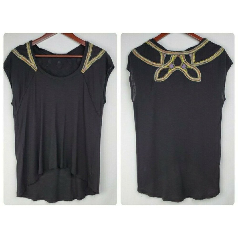 Free People Knit Top Black Yarn Embroidery Boho
